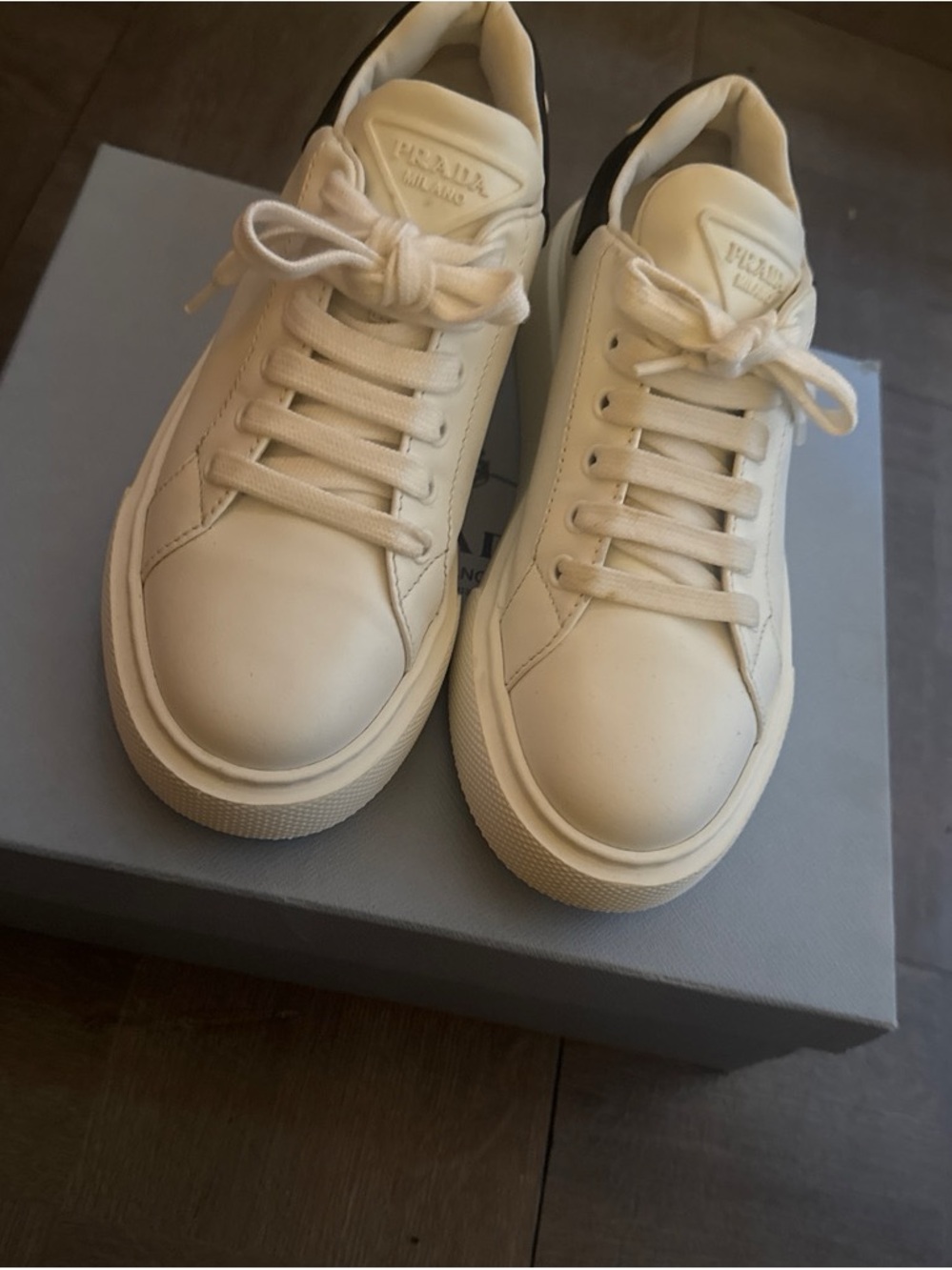 Prada white leather sneakers